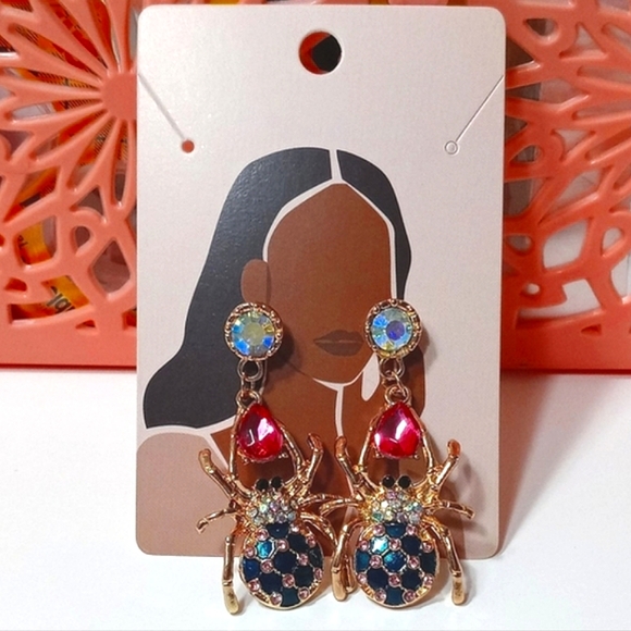 Betsey Johnson Style Maximalist Rhinestone Spider Earrings NWOT - Picture 6 of 6